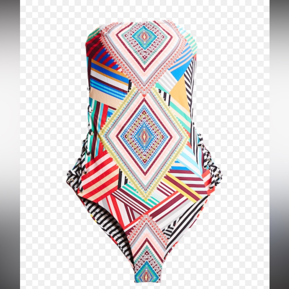 Red Carter Multicolor Geometric One-Piece Swimsuit — Pink, Blue, Teal, Mustard - Picture 14 of 14